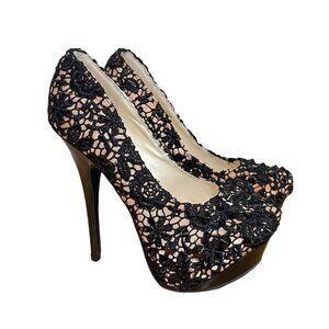 Scene "Lottie"‎ Stilleto 6" Heels SIZE 8 Black Lace with Spike/Studs